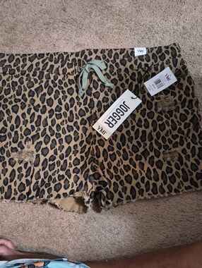 YMI Olive Brown and Black Leopard Print Jogger Shorts